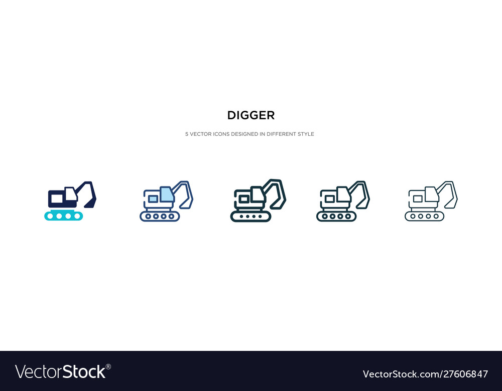 Digger icon in different style two colored vector image Digger icon in different style two colored