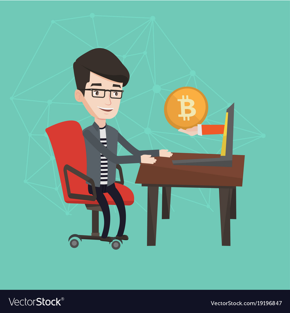 Man getting bitcoin coin from trading