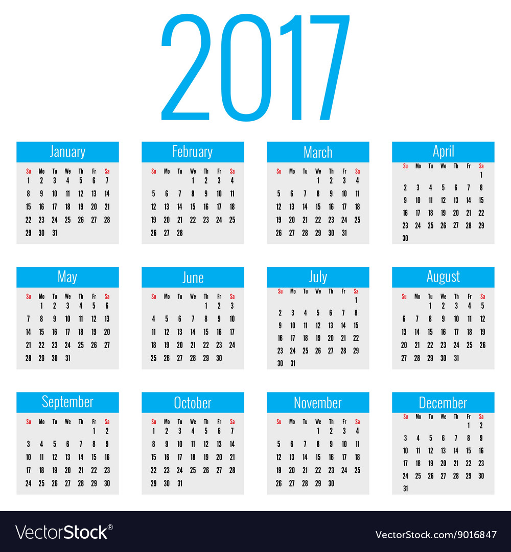 Monthly Calendar for 2017 Royalty Free Vector Image