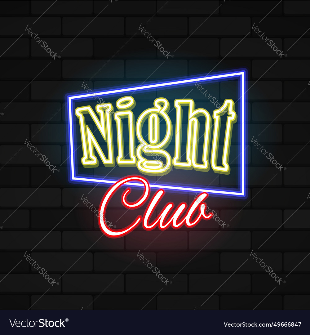 Night club neon sign design template Royalty Free Vector