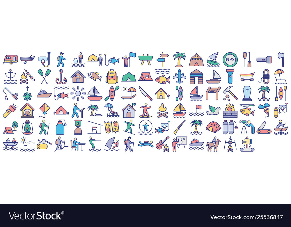 Outing and journey isolated icons set