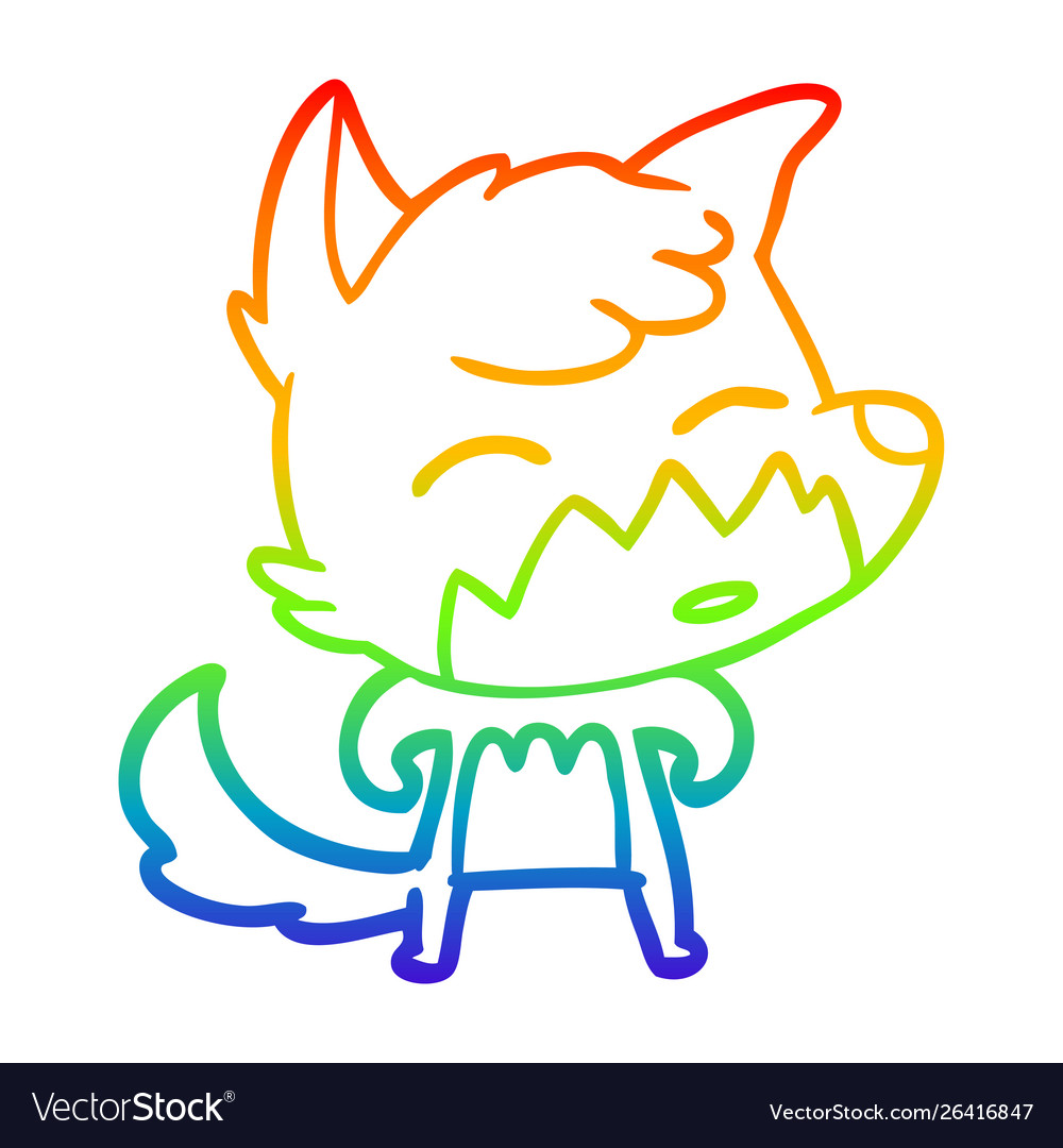 Rainbow gradient line drawing cartoon fox Vector Image