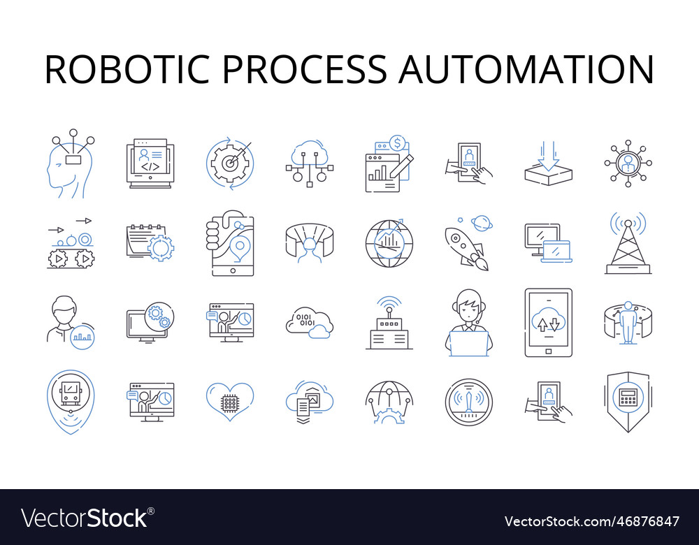 Robotic process automation line icons collection