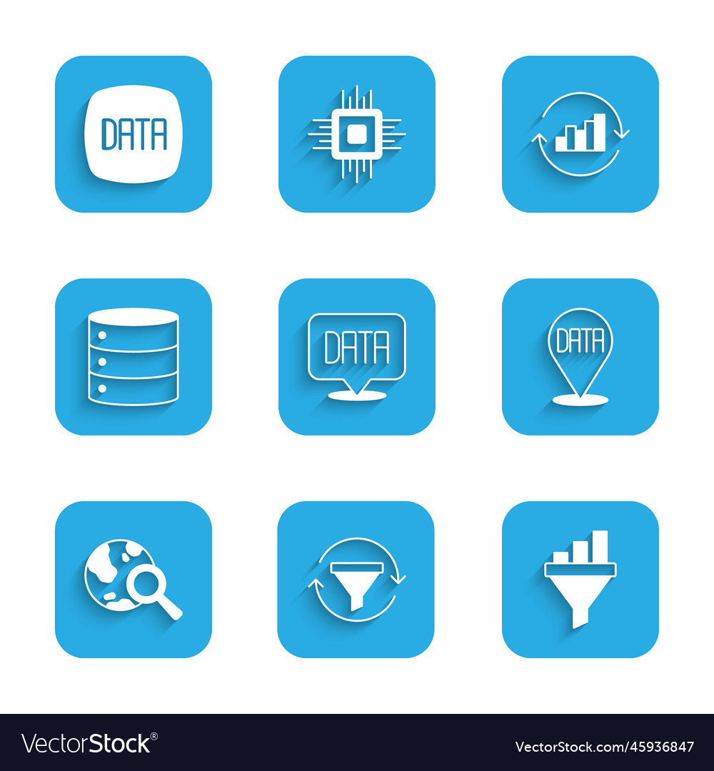 Set data analysis sales funnel with chart search vector image Set data analysis sales funnel with chart search