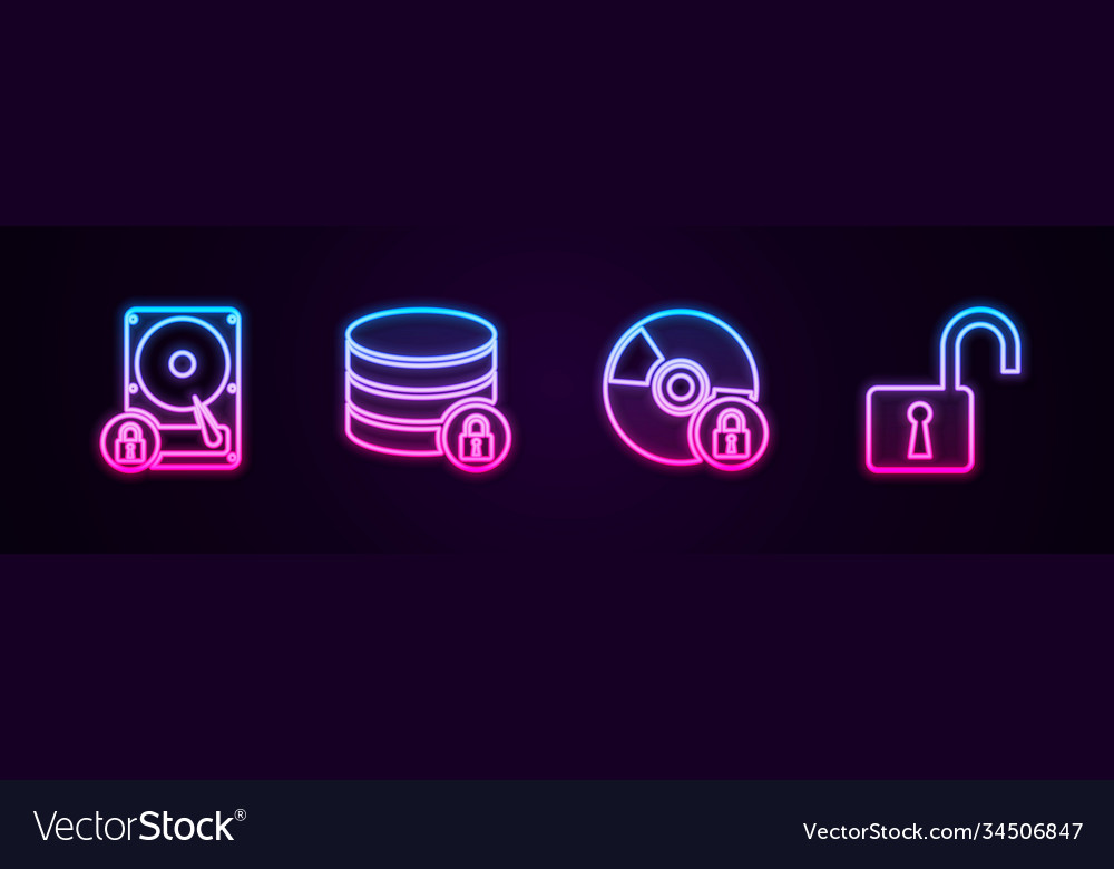 Set line hard disk drive and lock server security vector image Set line hard disk drive and lock server security