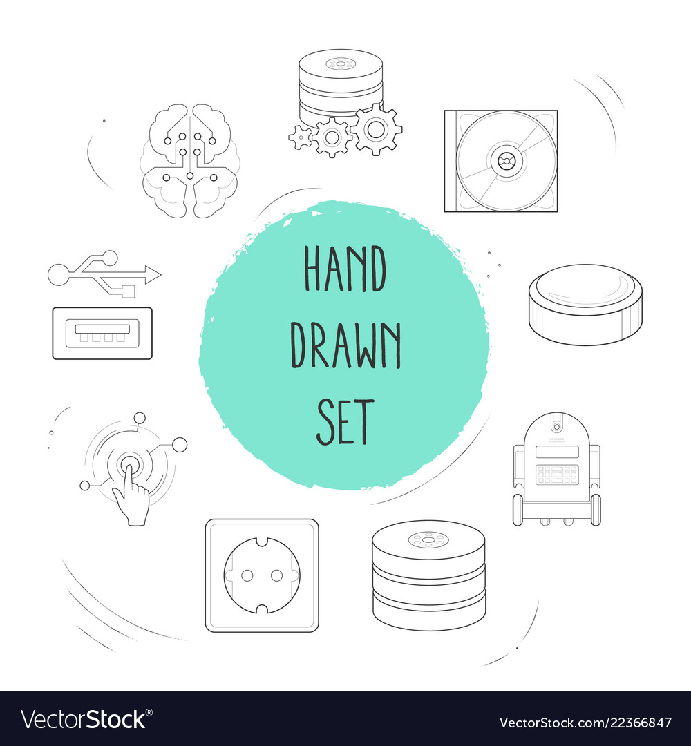 Set of tech icons line style symbols with data vector image Set of tech icons line style symbols with data