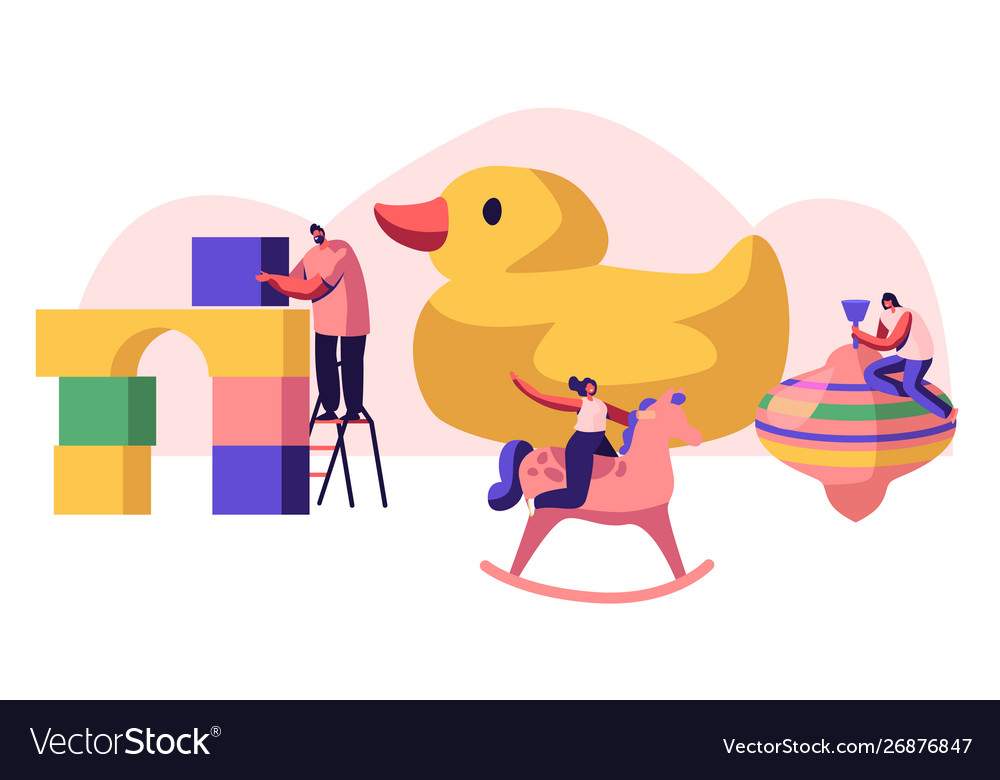 Tiny characters playing with different playthings vector image Tiny characters playing with different playthings