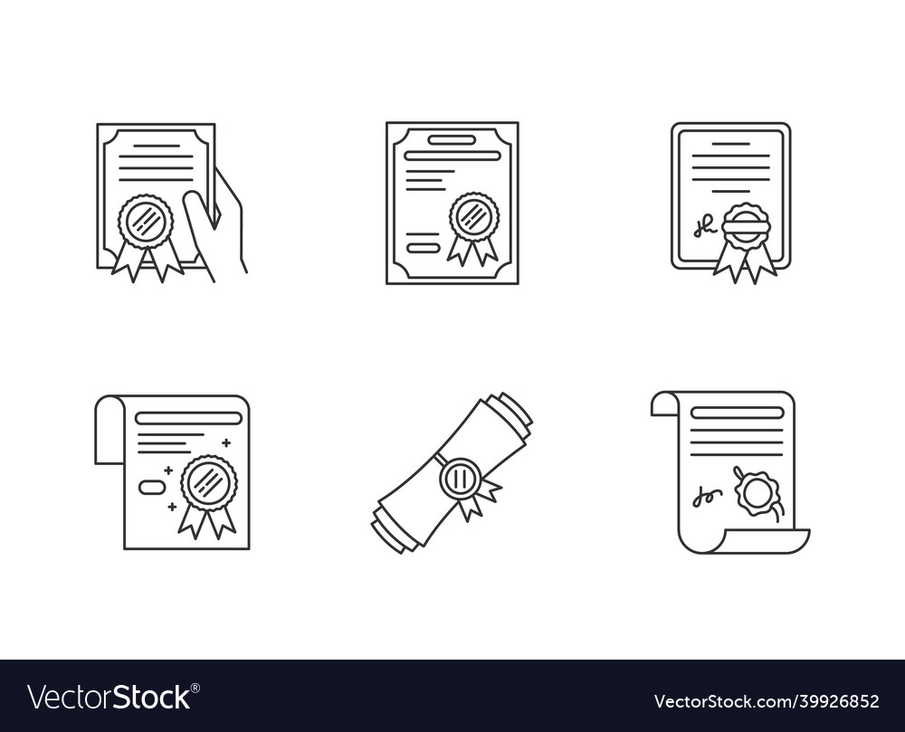 Certificates pixel perfect linear icons set