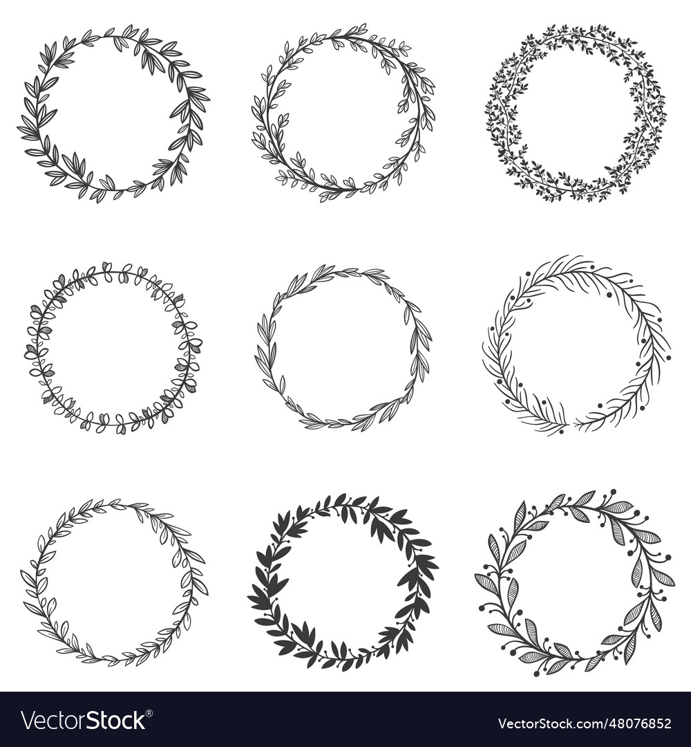 Circle leaf frames round branches with leafs hand Vector Image