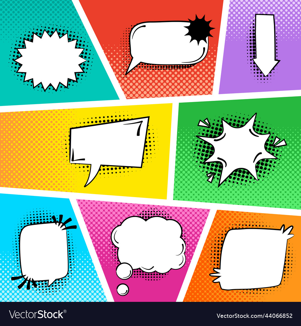 Comic speech bubbles on a strip background