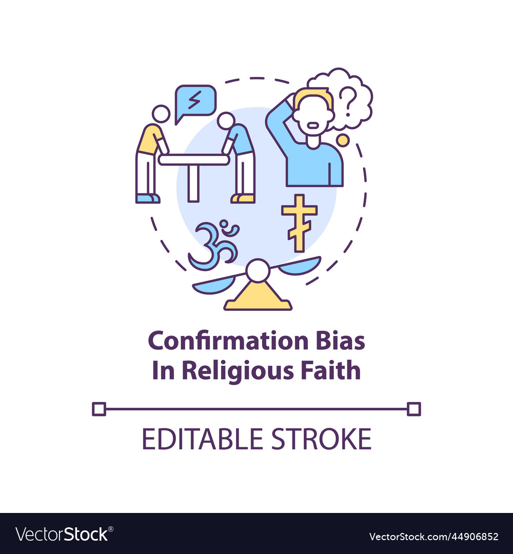 Confirmation bias in religious faith concept icon