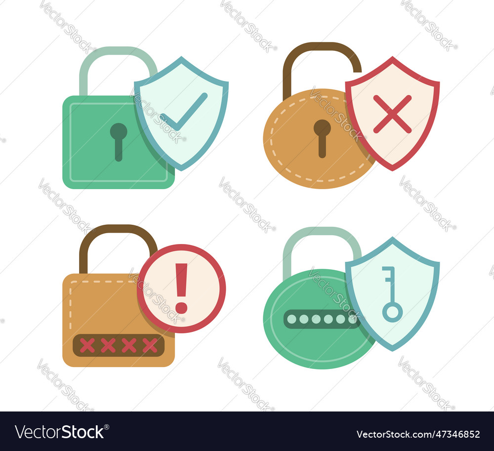 Cyber security keys concept set
