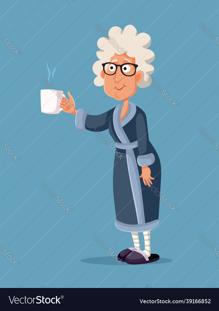 Granny holding a cup of tea cartoon Royalty Free Vector