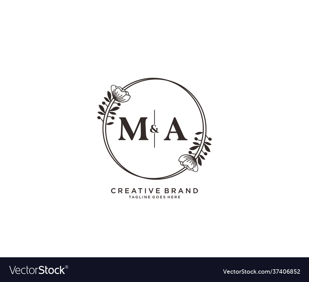 Initial ma letters hand drawn feminine and floral Vector Image