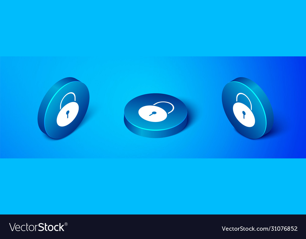 Isometric lock icon isolated on blue background