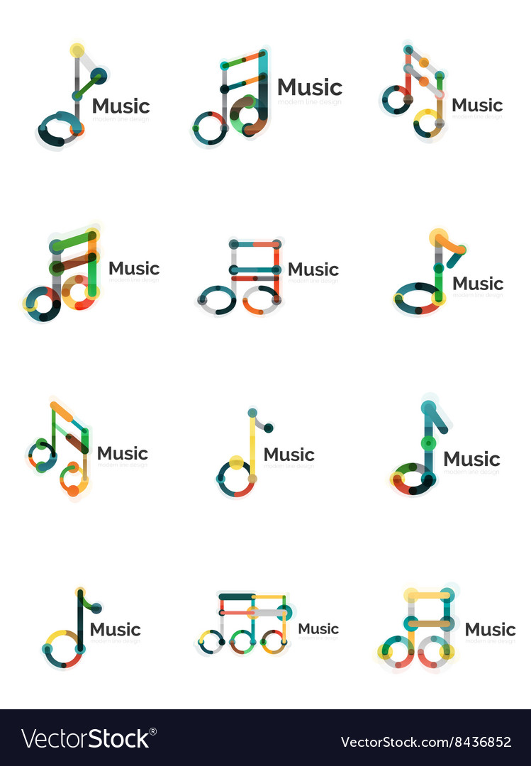 Musiknotiz Logo Set flache dünne Linie geometrische