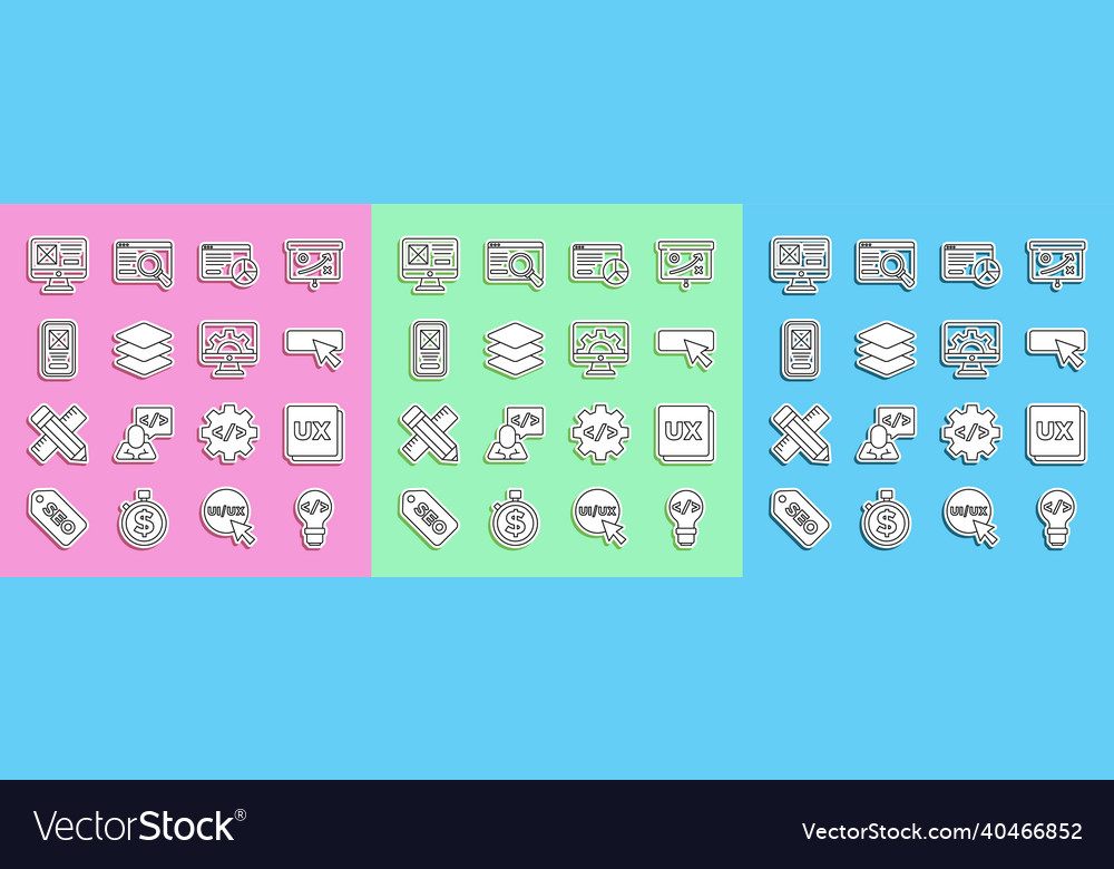Set line front end development ui or ux design vector image Set line front end development ui or ux design