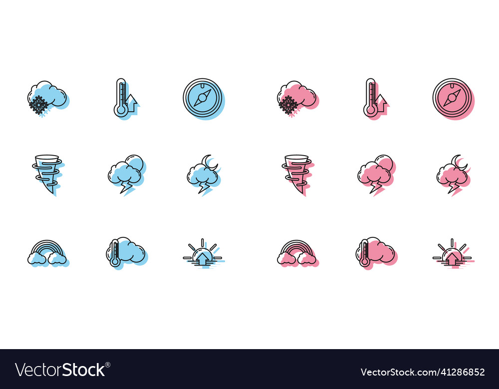 Set line rainbow with clouds thermometer vector image Set line rainbow with clouds thermometer
