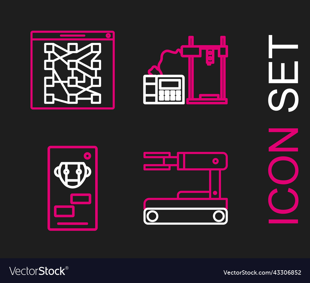 Set line robot bot 3d printer and global vector image Set line robot bot 3d printer and global