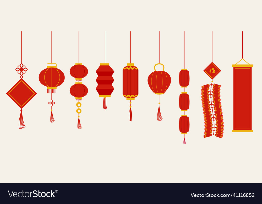 Set of isolated red chinese new year hanging