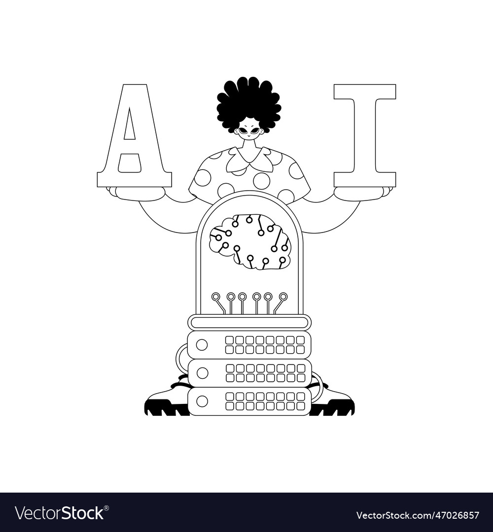 Ai guy and server in linear style set