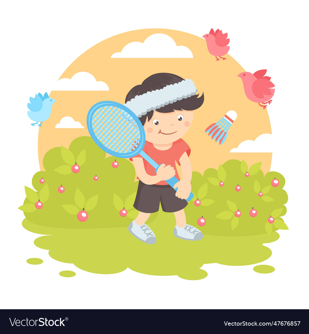 Boy playing badminton Royalty Free Vector Image