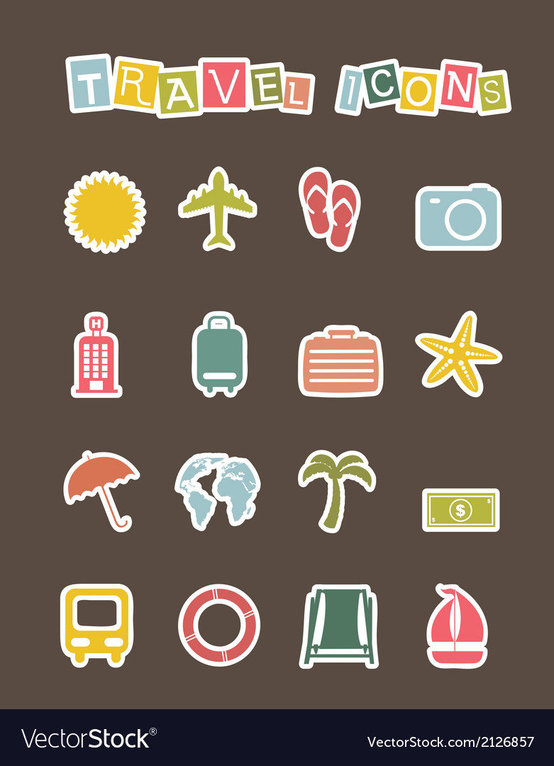 Cute vacation icons over brown background