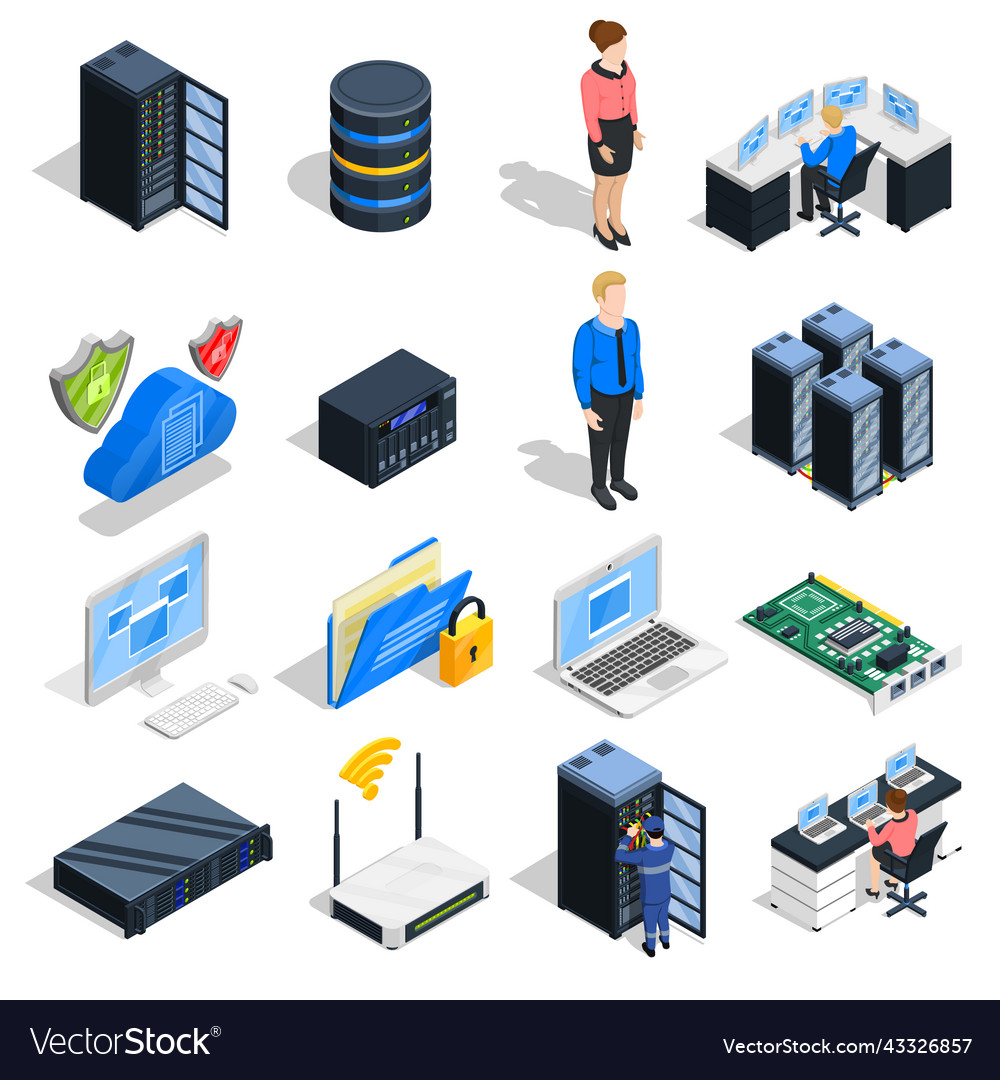 Datacenter elements icon set Royalty Free Vector Image