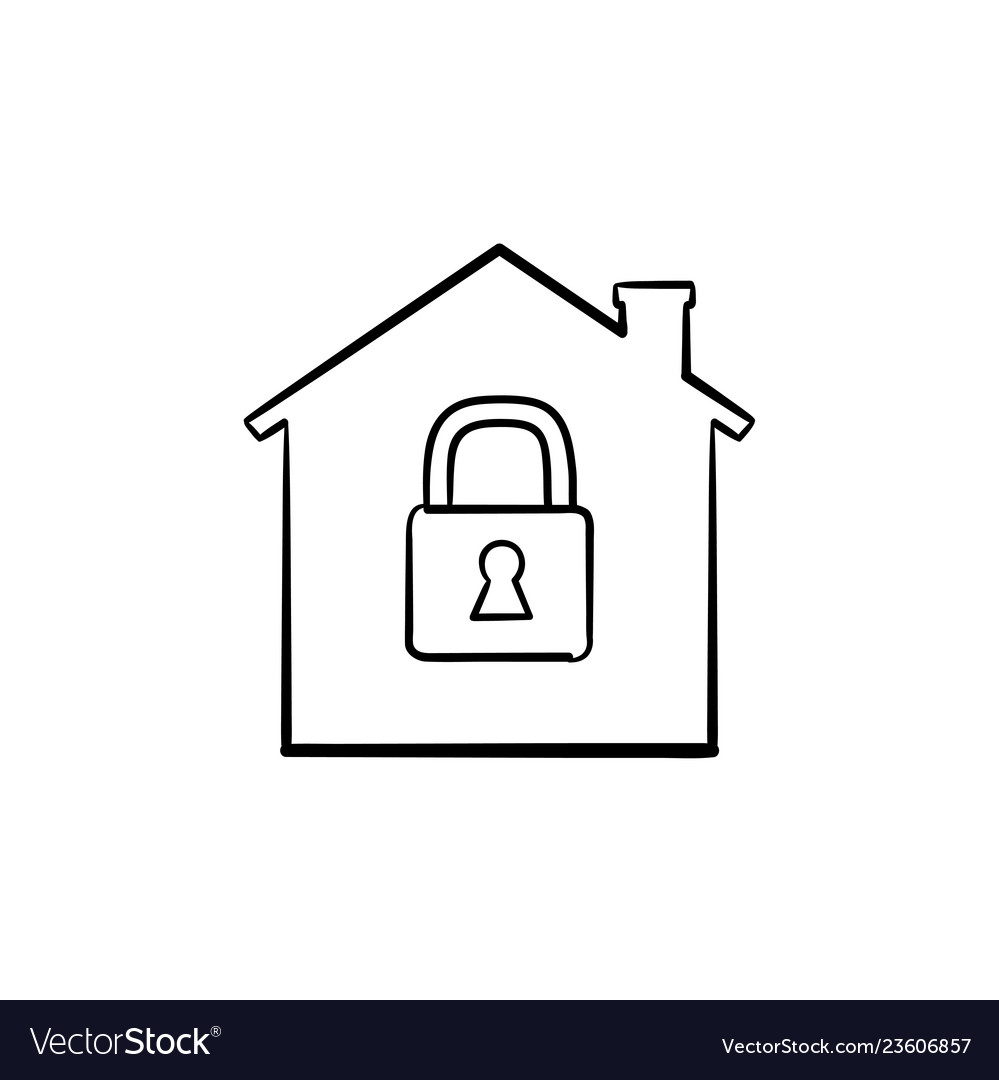 House with closed lock hand drawn outline doodle Vector Image