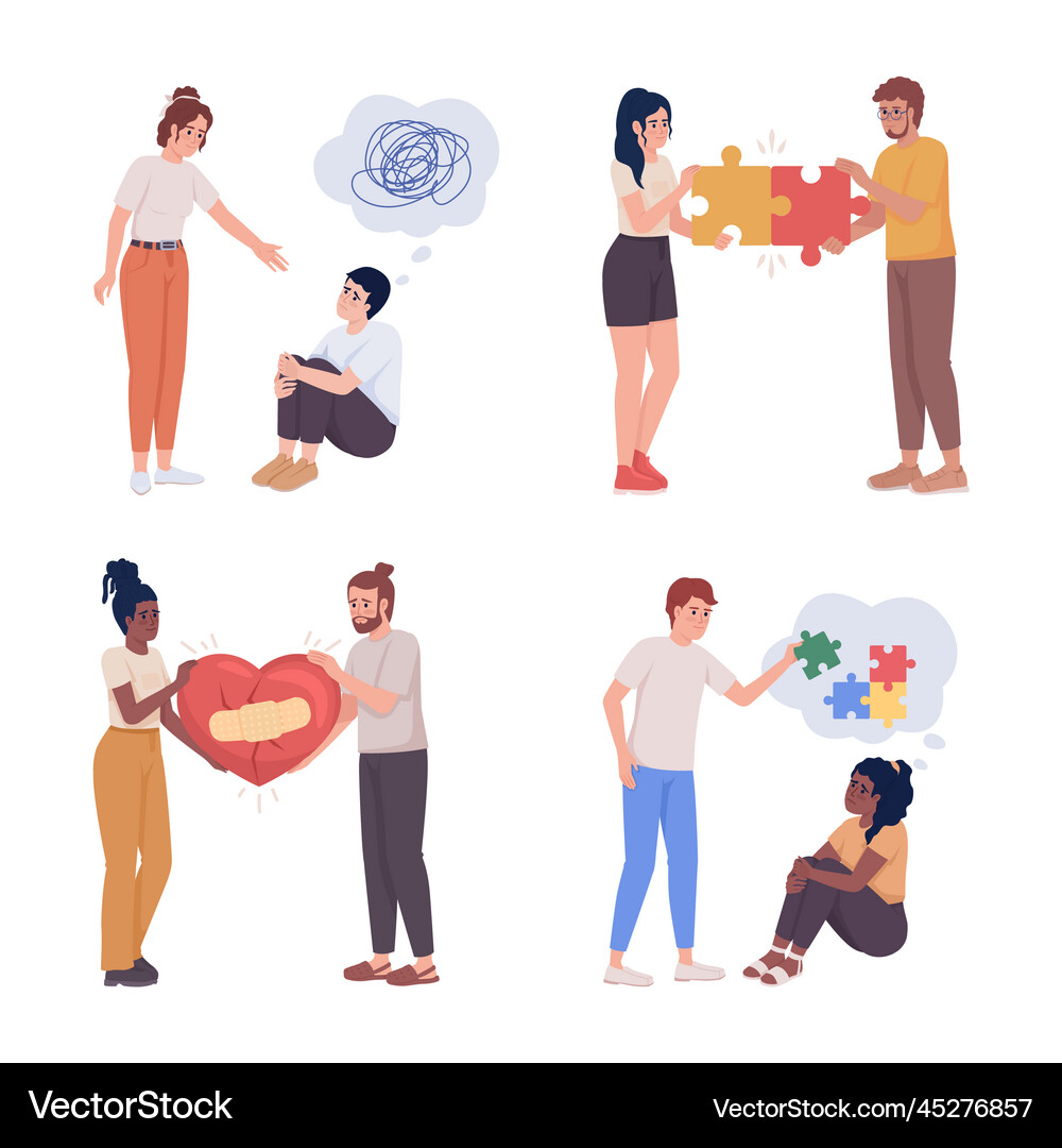 Mental support semi flat color characters set Vector Image