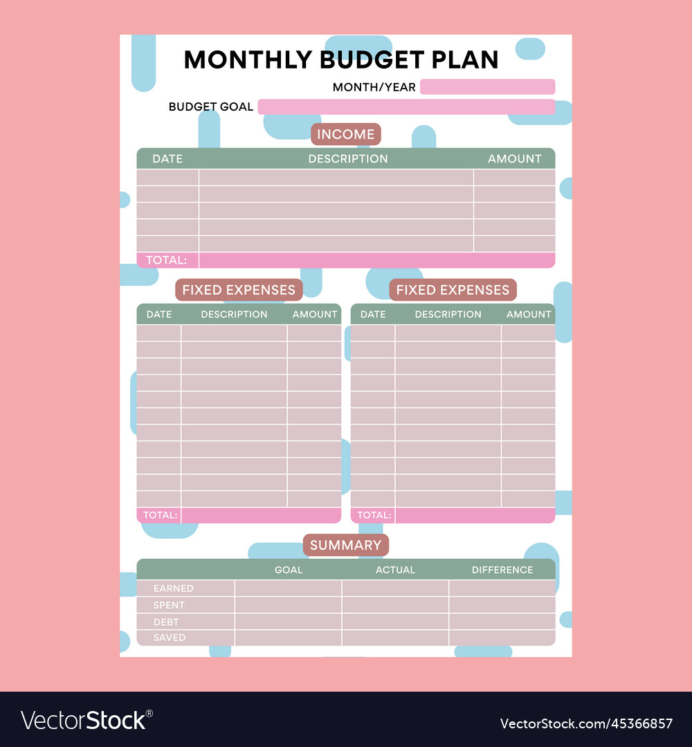 Monthly budget planner with abstract background Vector Image