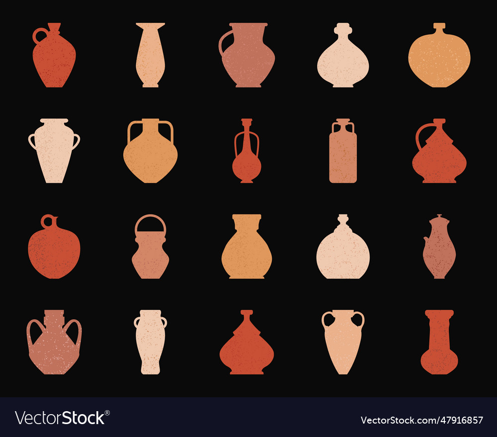Natural ancient vases and jugs set pottery vector image Natural ancient vases and jugs set pottery
