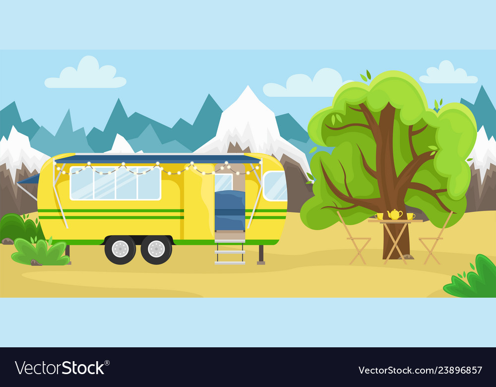 Retro house on wheels for traveling car travel vector image Retro house on wheels for traveling car travel