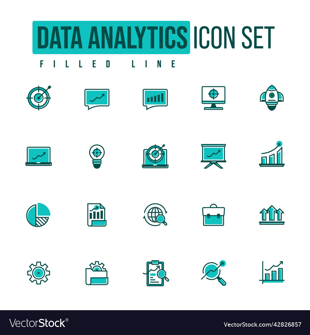 Simple set of data analysis related line icons