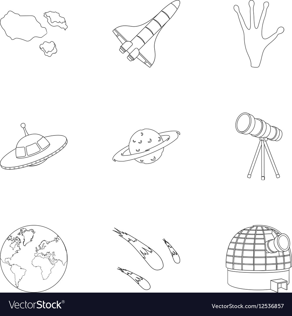 Space set Icons im Umriss Stil große Sammlung