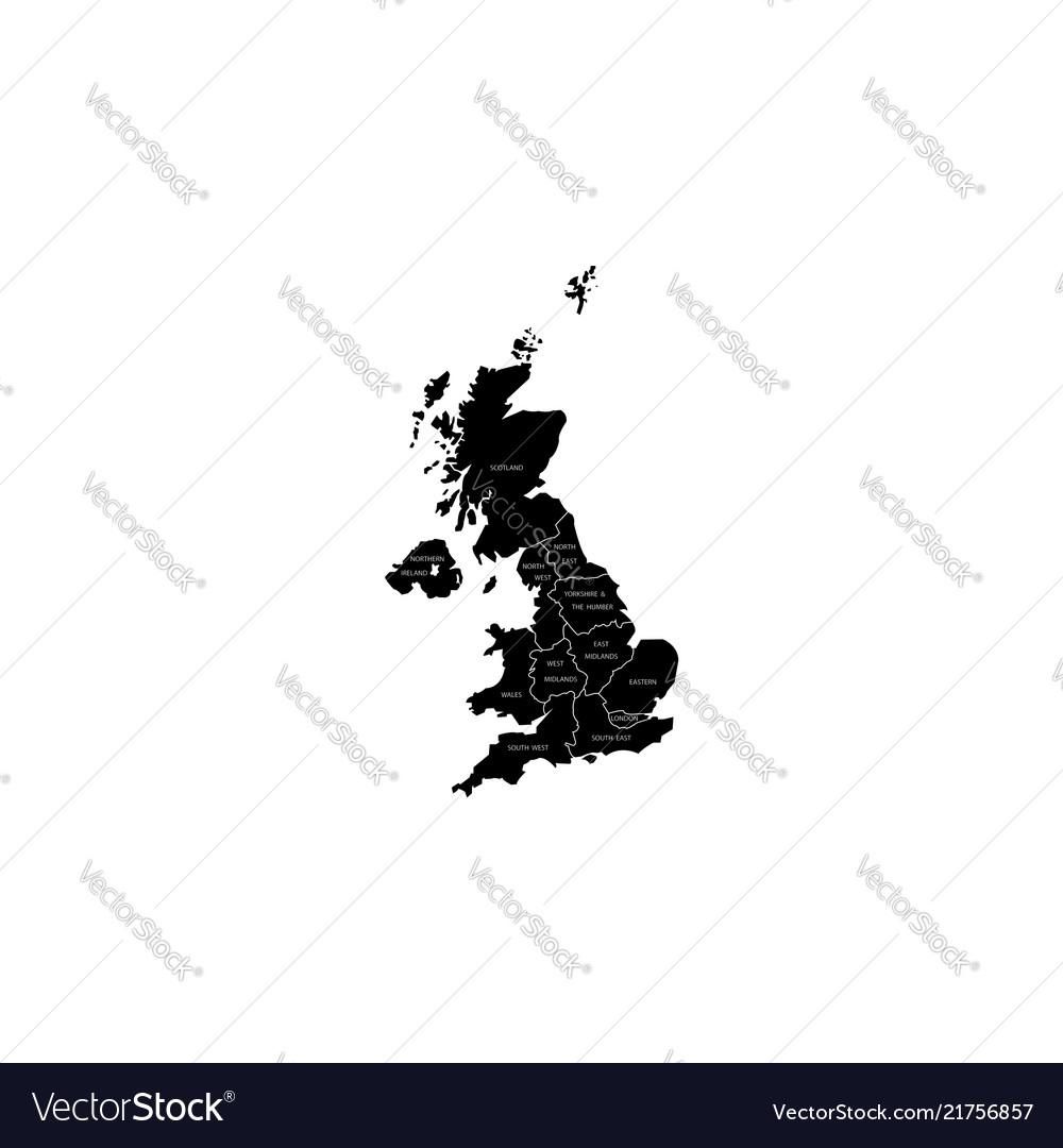 United kingdom uk regions map black on white vector image United kingdom uk regions map black on white