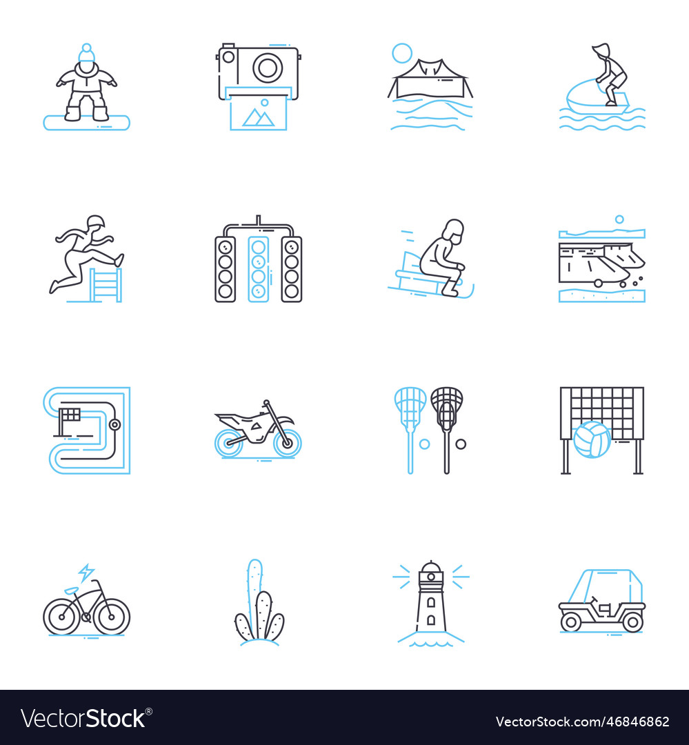 Action-packed journey linear icons set thrilling