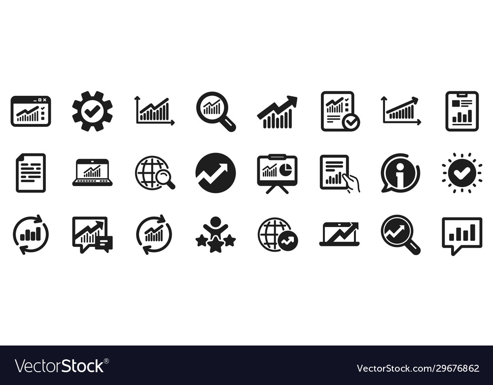 Analysis icons charts reports and graphs