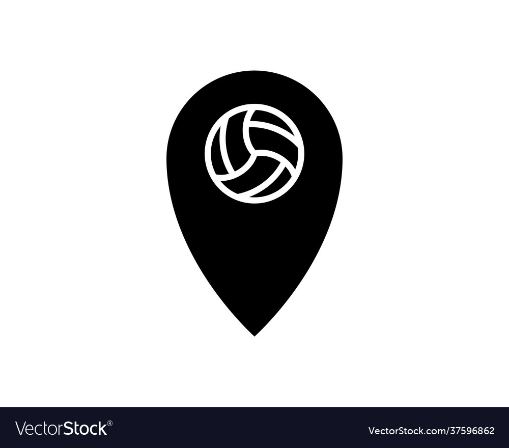 Black map pointer with volleyball ball