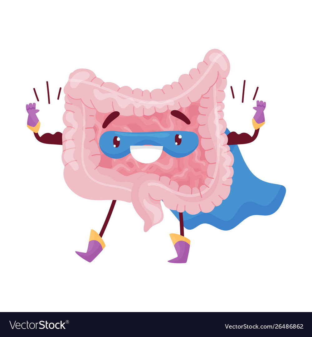 Cartoon intestine shows muscles in his arms