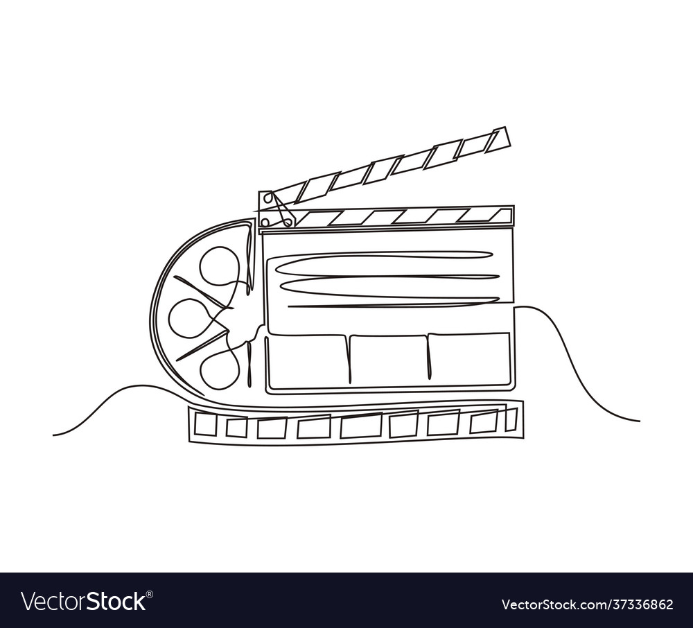 Continuous line drawing movie clapper board vector image Continuous line drawing movie clapper board
