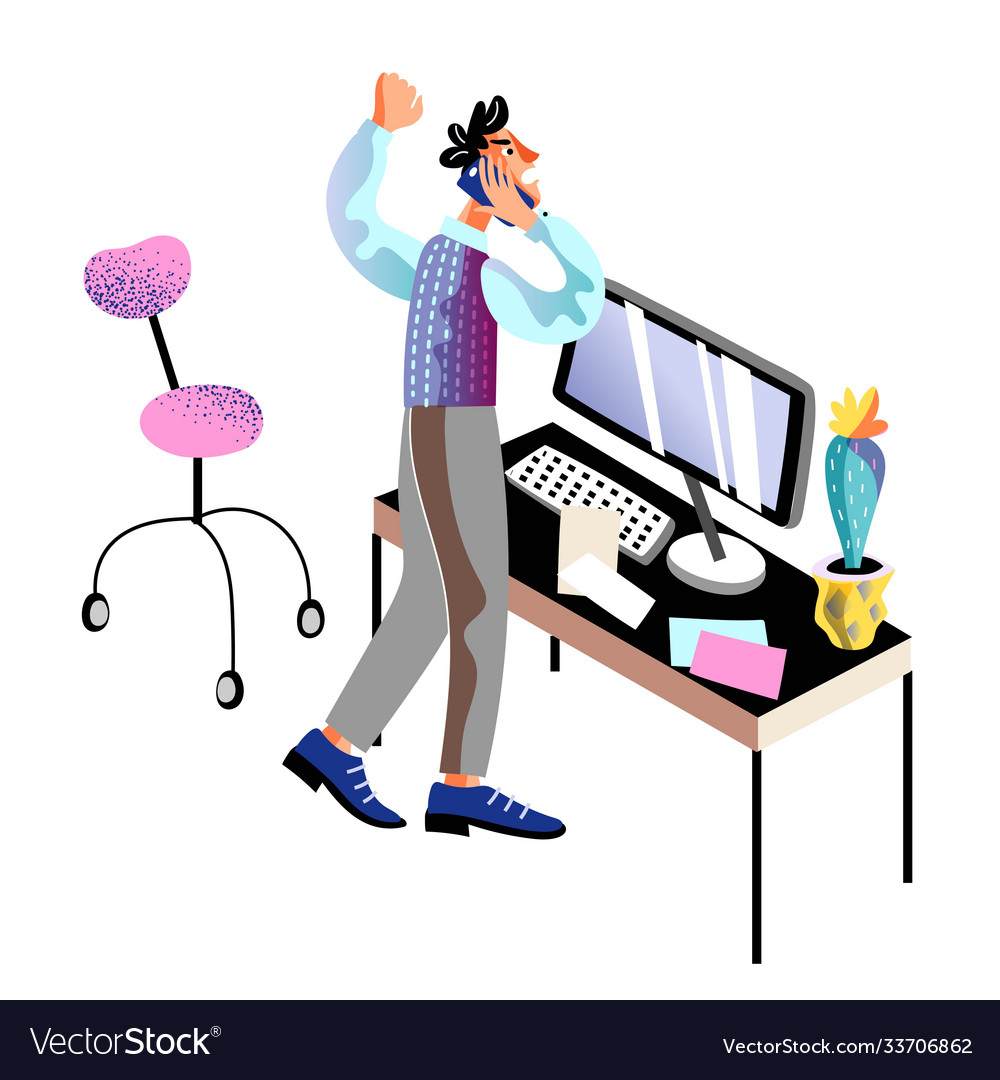 Evil man office worker talking phone design Vector Image