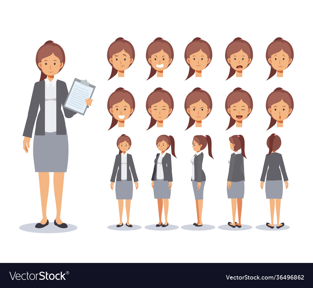 Front side back view animated character business