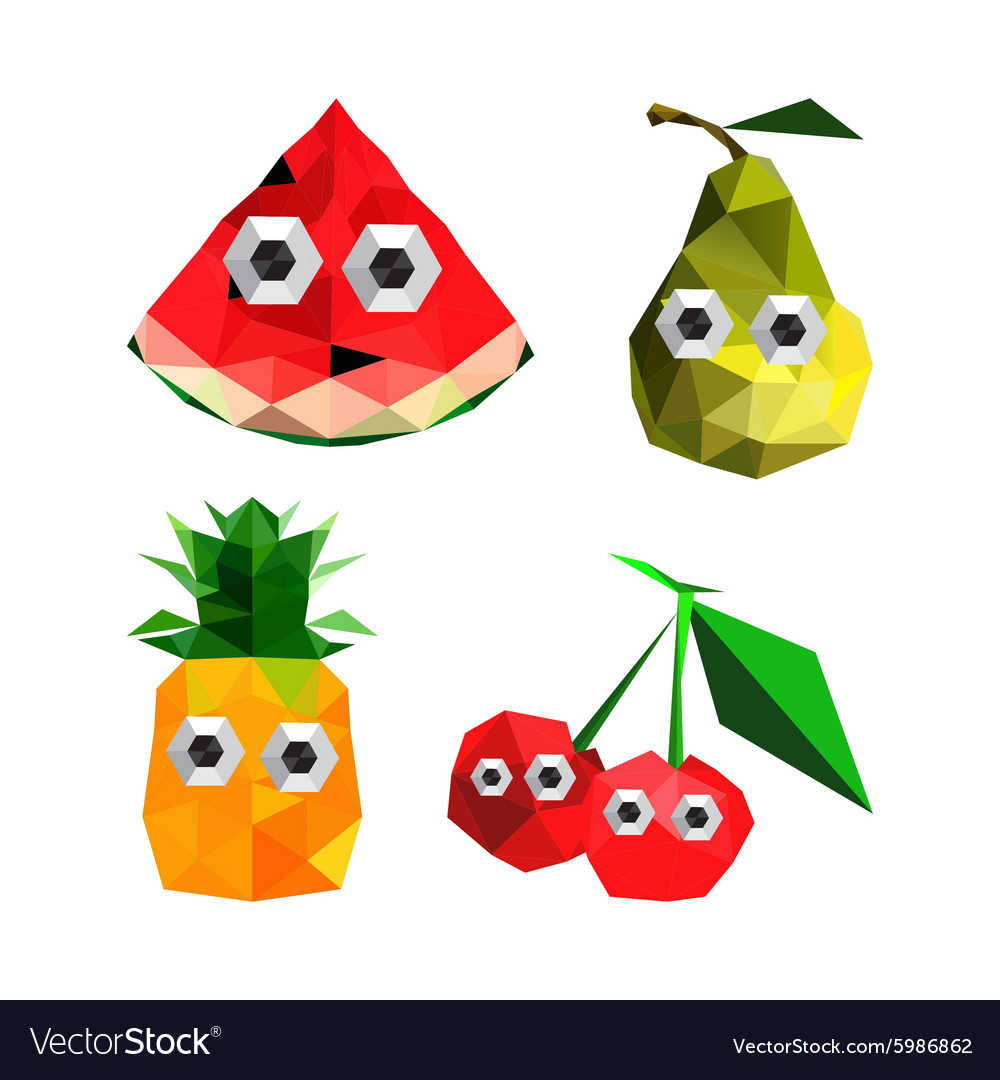 Funny origami fruits with cartoon eyes