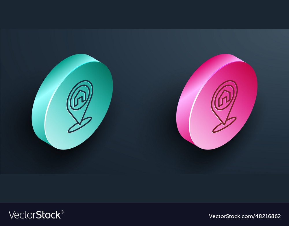Isometric line map pointer with house icon Vector Image Isometric line map pointer with house icon