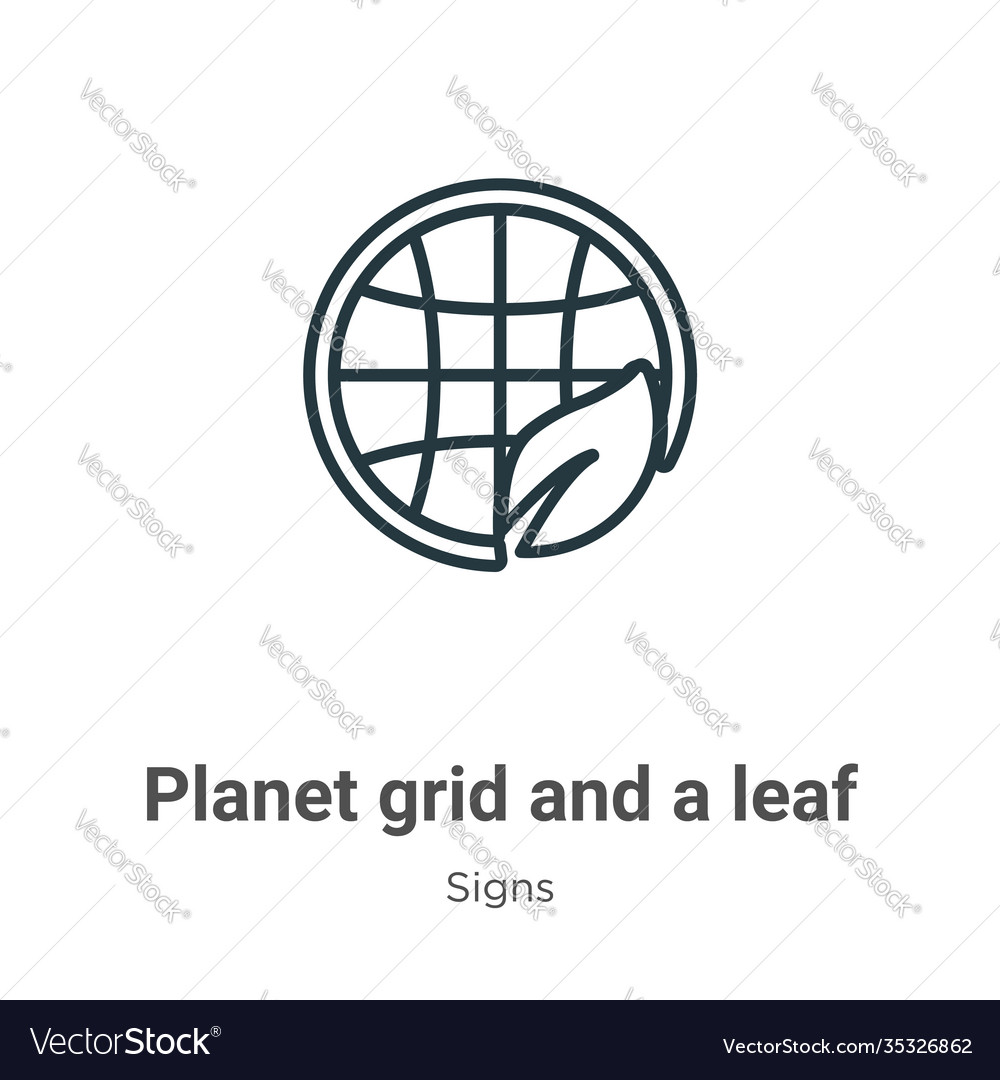 Planet grid and a leaf outline icon thin line