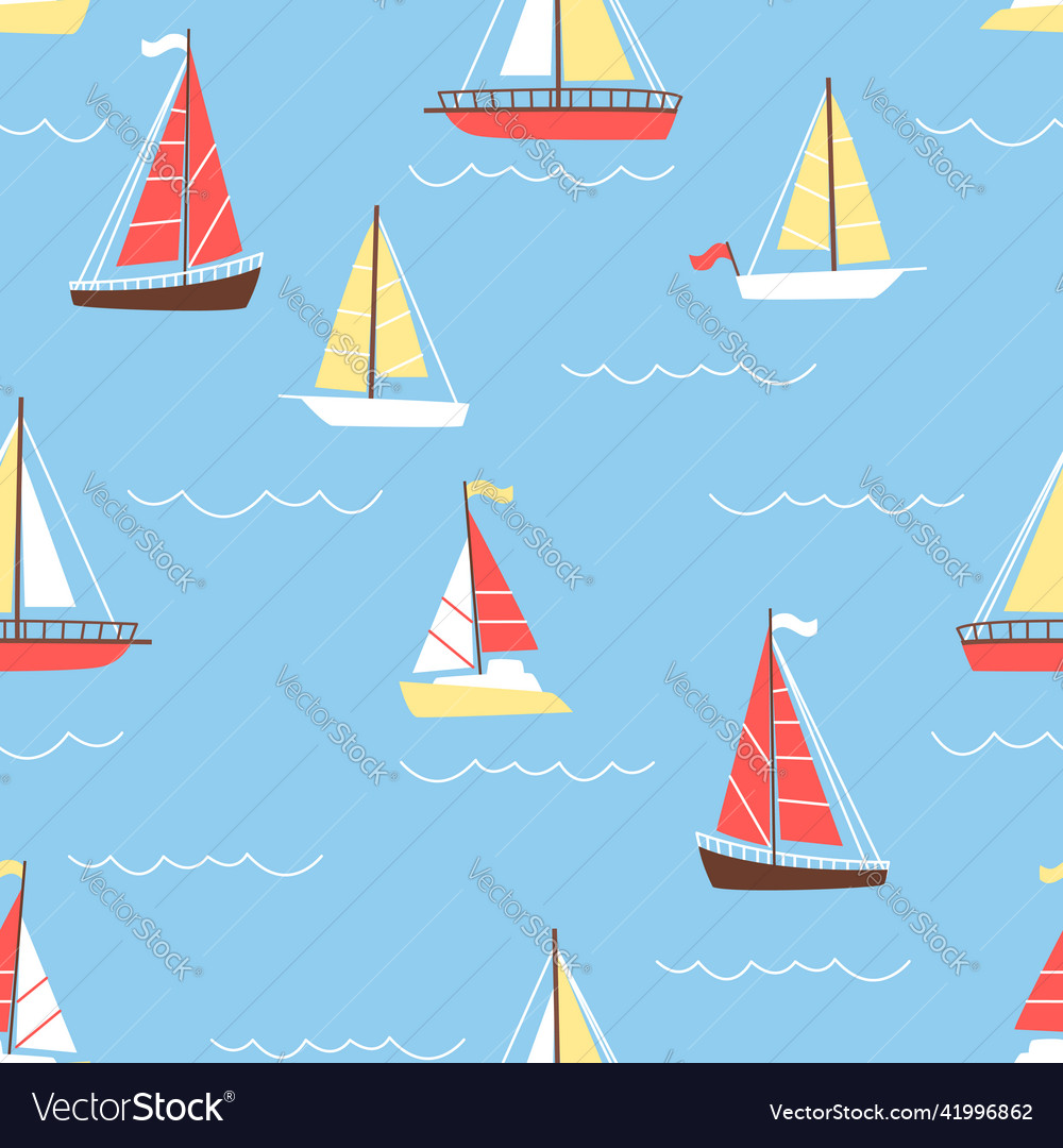 Seamless pattern of multicolored sailboats