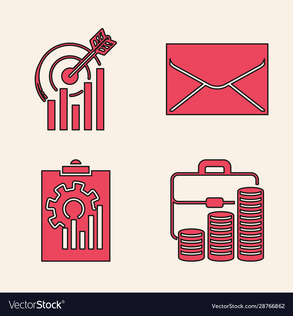 Set briefcase and coin target with graph chart vector image Set briefcase and coin target with graph chart
