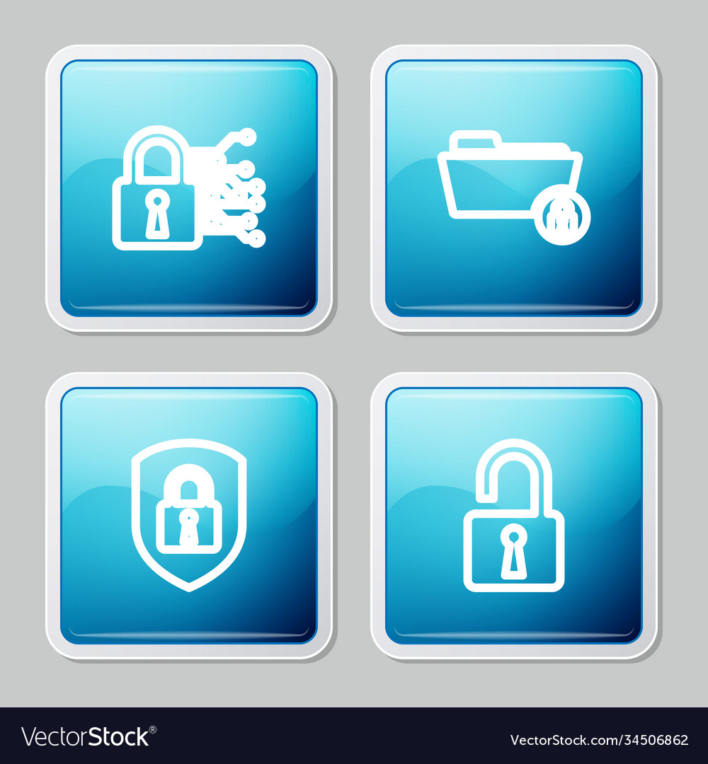 Set line cyber security folder and lock shield vector image Set line cyber security folder and lock shield