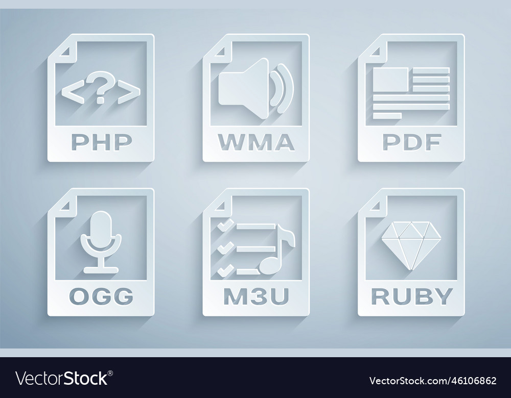 Set m3u file document pdf ogg ruby wma and php vector image Set m3u file document pdf ogg ruby wma and php